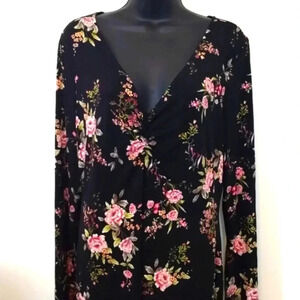 Black Floral Long Sleeve Women's Dress Ladies Clothing Size 1X